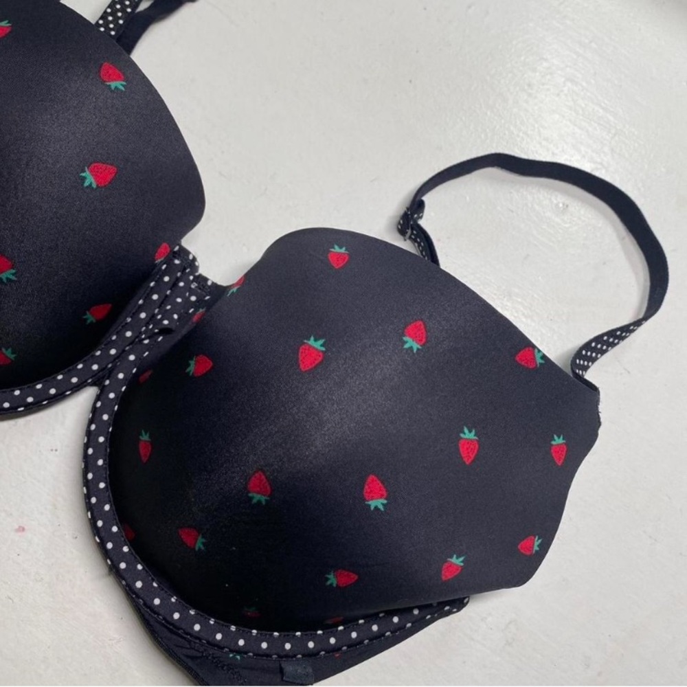 Victoria’s Secret Black Bra with Red Strawberry Print
